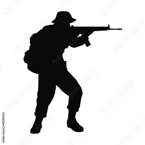Thailand black rangers forces man with his weapon silhouette vector