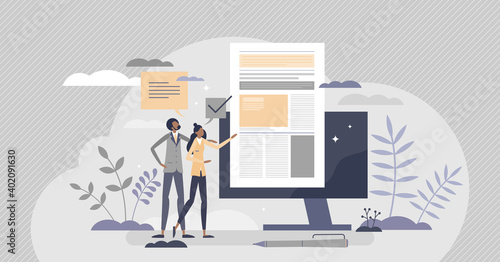 Press article from newspaper or daily media newsletter tiny person concept