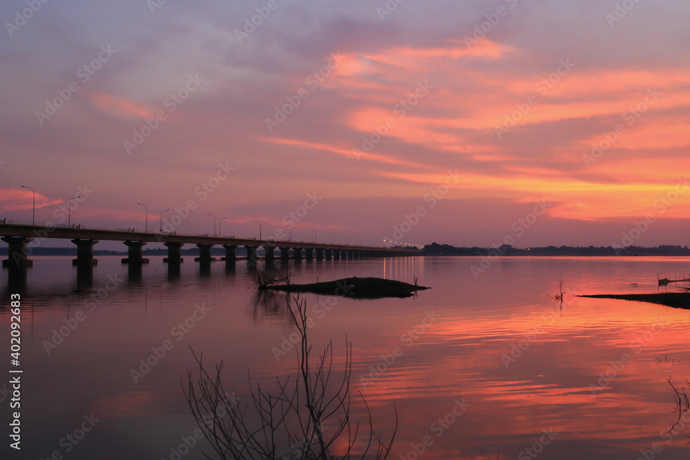 Night view of Lam Pao Dam Kalasin Province, Thailand