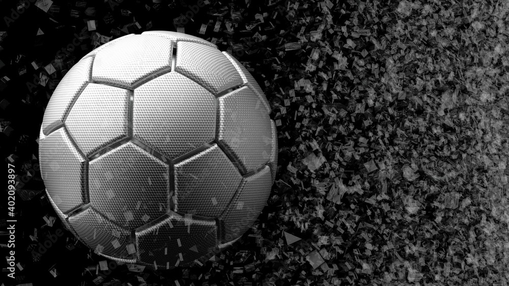 Fototapeta premium Soccer ball with Particles under Black Background. 3D sketch design and illustration. 3D CG. 3D high quality rendering.