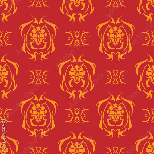 Seamless pattern created by several objects set to tribal style of ant