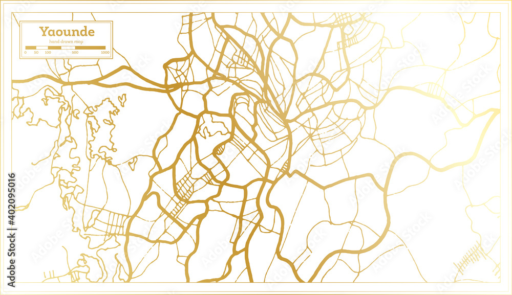 Yaounde Cameroon City Map in Retro Style in Golden Color. Outline Map.