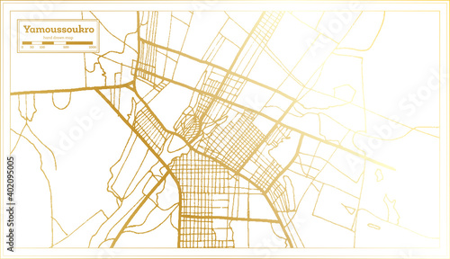 Yamoussoukro Ivory Coast City Map in Retro Style in Golden Color. Outline Map.