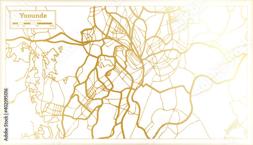 Yaounde Cameroon City Map in Retro Style in Golden Color. Outline Map.