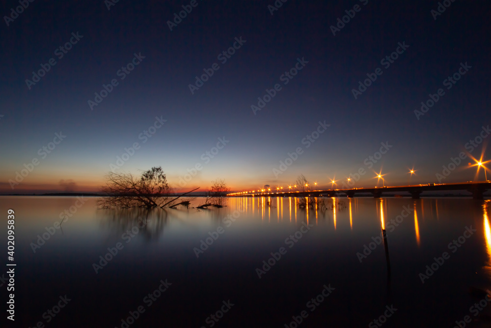 Night view of Thep Suda Bridge Kalasin Province, Thailand