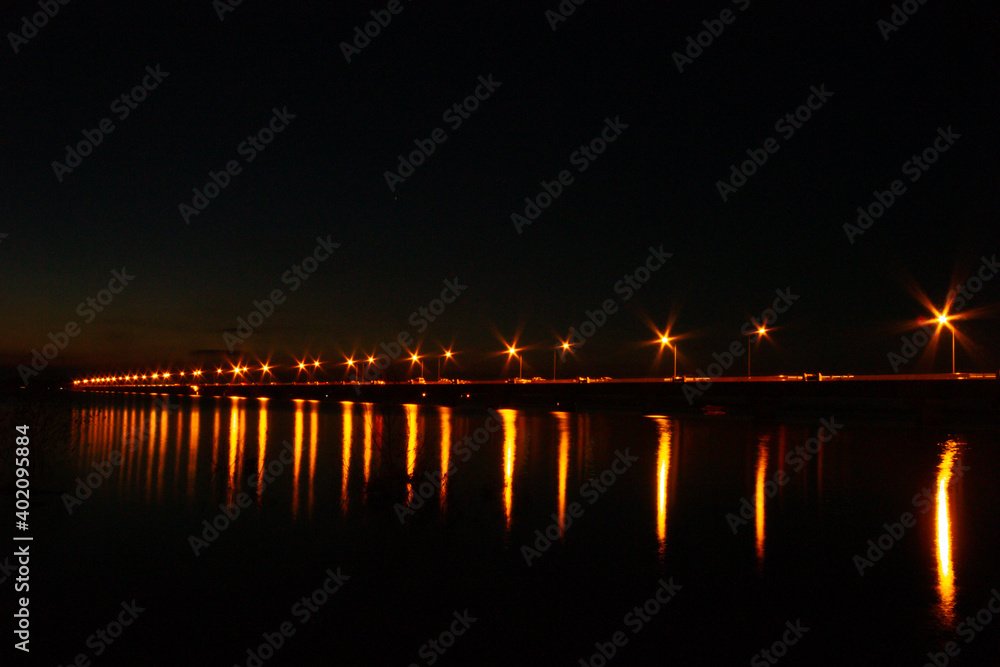 Fototapeta premium Night view of Thep Suda Bridge Kalasin Province, Thailand
