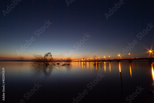 Night view of Thep Suda Bridge Kalasin Province, Thailand