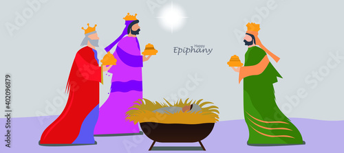 Three kings walking vector illustration. Epiphany is a Christian festival.