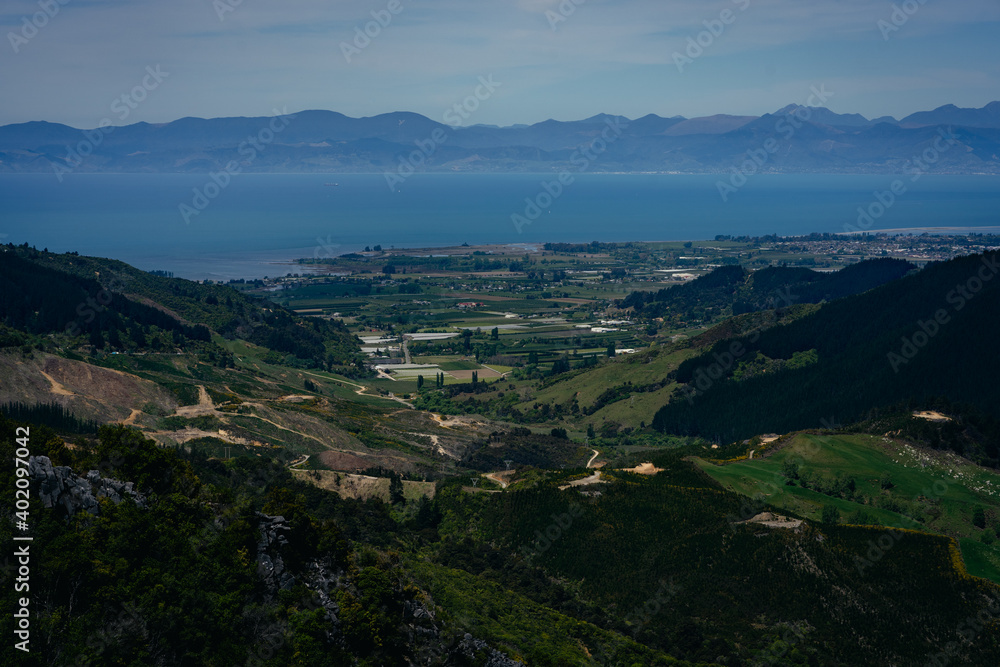 Panoramic view from Takaka hill in Hawkes Lookout. New Zealand