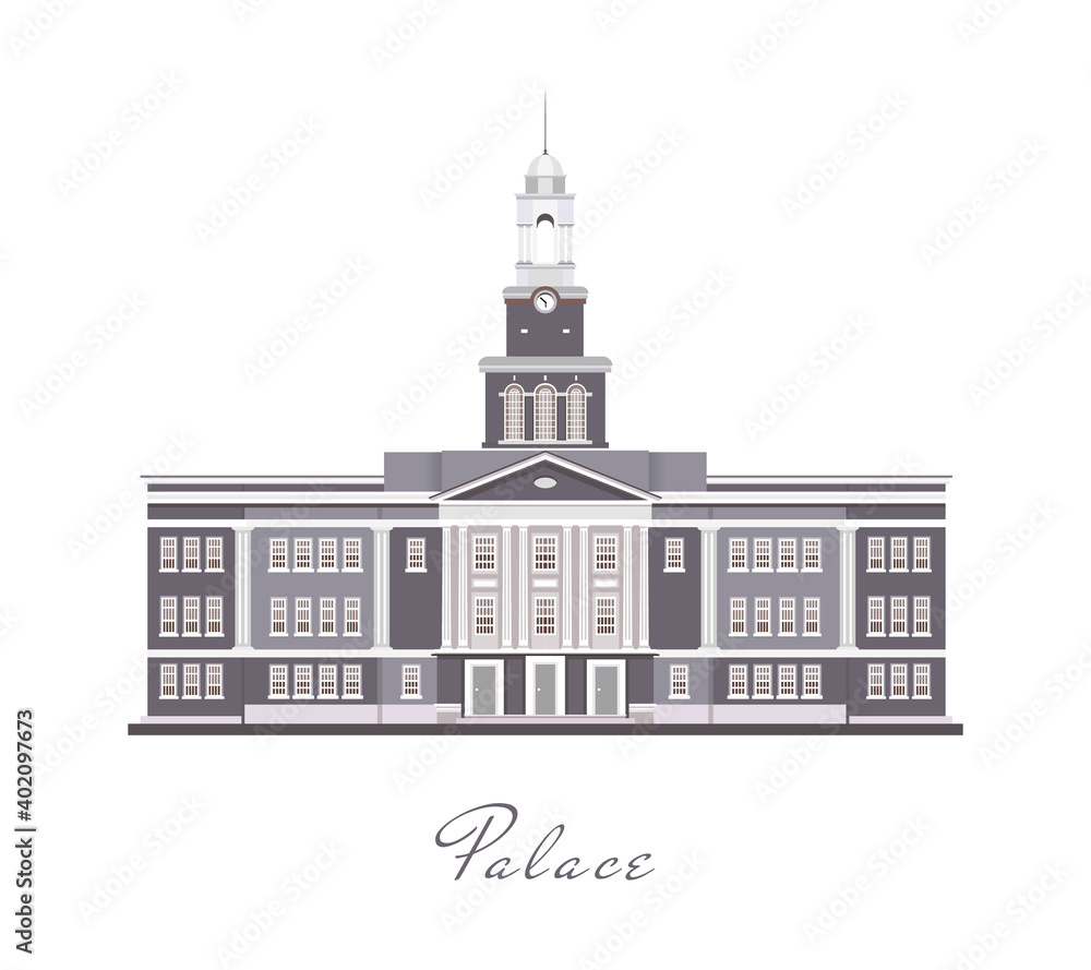 Palace. Architecture. Building with columns on a white background.