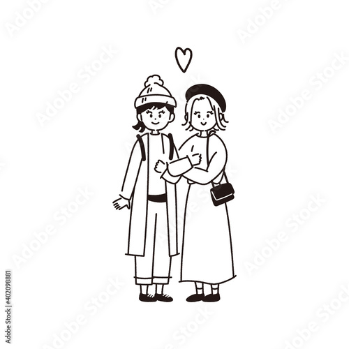 同性カップルのイラスト【線画・塗りなし】