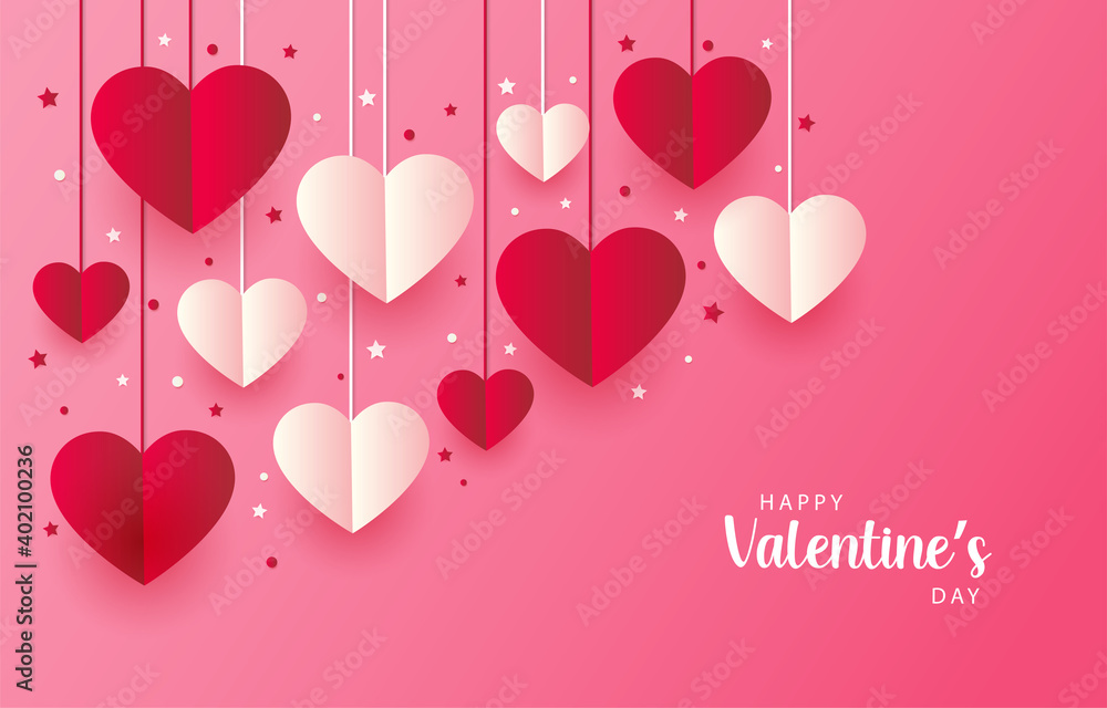 Happy Valentine's Day Background with love hearts and lettering for Greeting Card, banners, Wallpaper, flyers, invitation, posters, brochure, voucher discount. Vector Illustration Graphic.