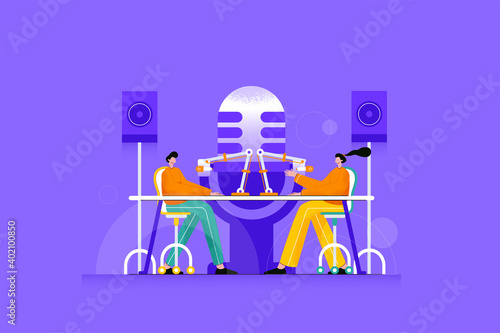 Characters Recording A Podcast