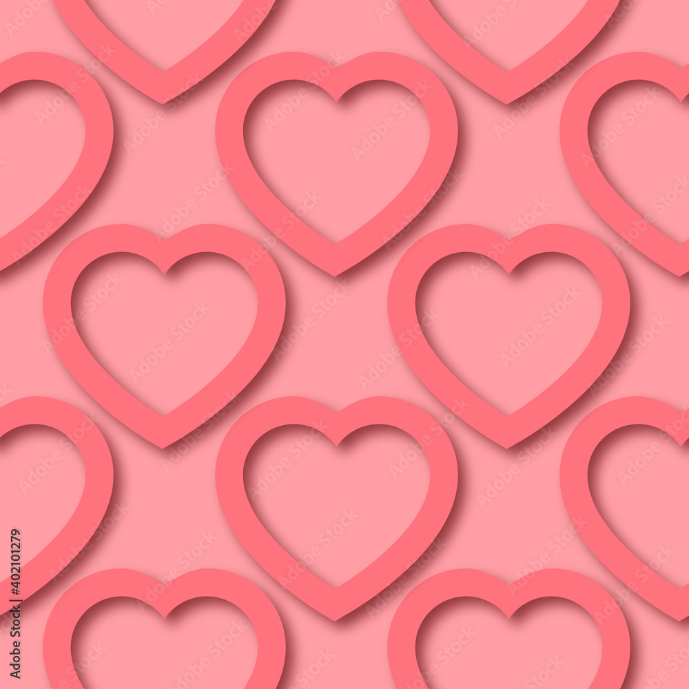 Cute romantic paper cut hearts on pink background seamless border pattern. Saint Valentine Day vector repeatable background texture tile. Cozy craft template of stock illustration for wrapping design