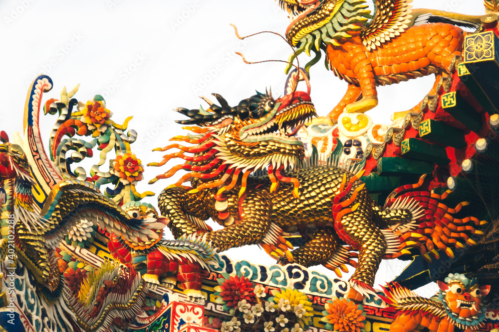 Fototapeta premium Lion statue in Chinese temple