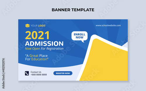 School admission banner template for elementary school, preschool, and junior school