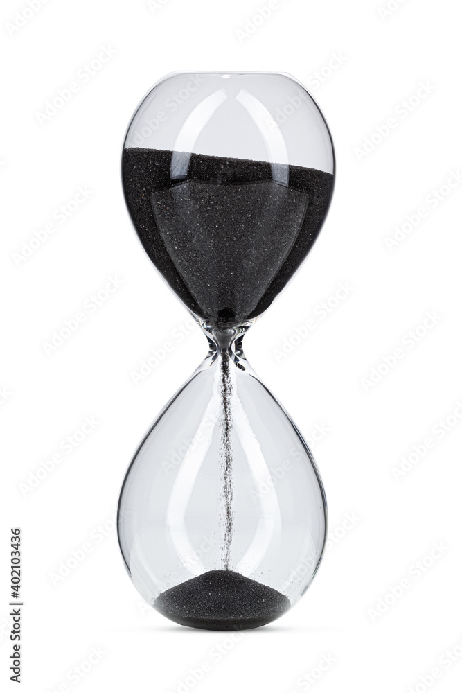 Hourglass with black sand isolated on white background Hourglass with black sand isolated on white background