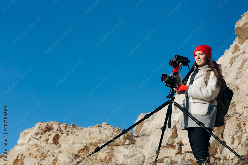 Female Nature Photographer Taking Pictures in Nature