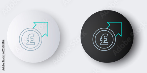 Line Financial growth and pound sterling coin icon isolated on grey background. Increasing revenue. Colorful outline concept. Vector.