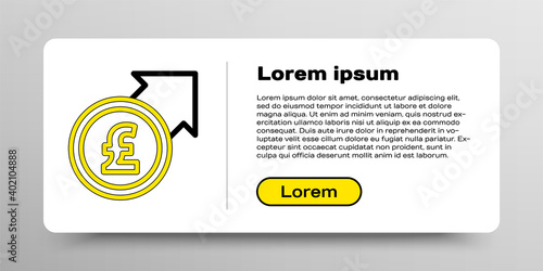 Line Financial growth and pound sterling coin icon isolated on white background. Increasing revenue. Colorful outline concept. Vector.