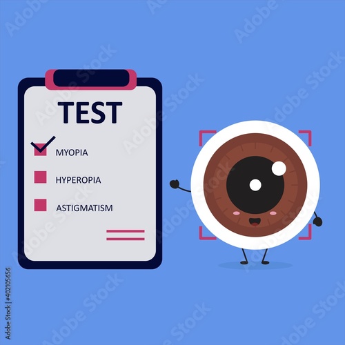 Kawaii eye with test result of myopia diagnose.