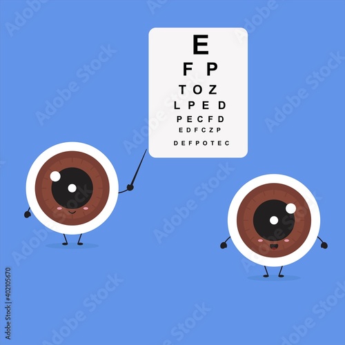 Eye examination in kawaii style. Vision healthcare content.