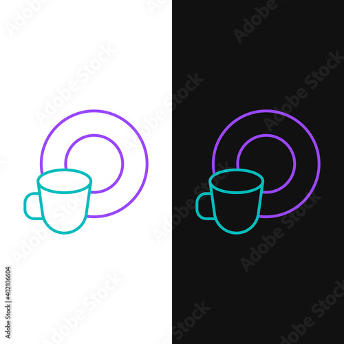 Line Washing dishes icon isolated on white and black background. Cleaning dishes icon. Dishwasher sign. Clean tableware sign. Colorful outline concept. Vector.