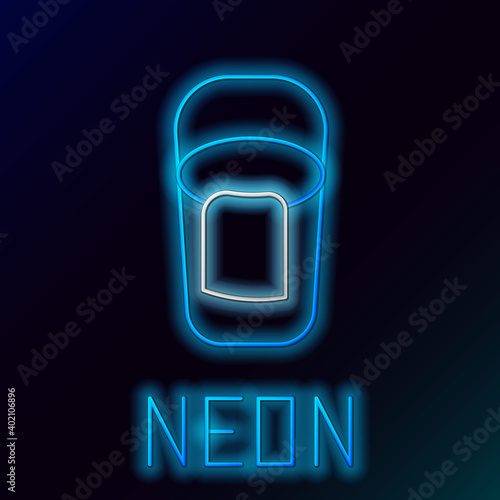 Glowing neon line Bucket with rag icon isolated on black background. Cleaning service concept. Colorful outline concept. Vector.