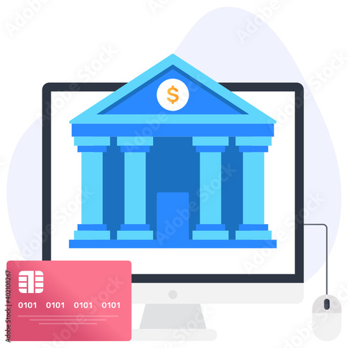 
Bank building inside monitor, online banking icon
