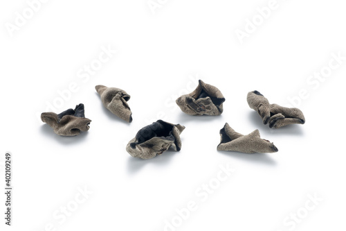 Dried black fungus isolated on white background