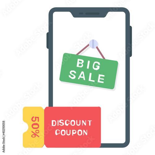 
Ecommerce sale shopping, flat icon of discount voucher 
