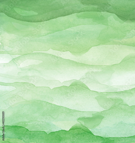 Watercolor green background, blot, blob, splash of green paint. Watercolor field, meadow, spot, abstraction. Wild grass, bushes, country abstract landscape. Watercolor card, banner.splashing