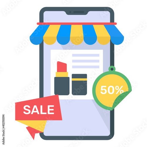 
Cosmetic sale icon of flat style, online discount on makeup 
