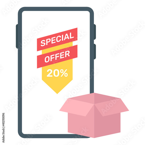 
Flat icon of shopping offer, mobile buying sale 
