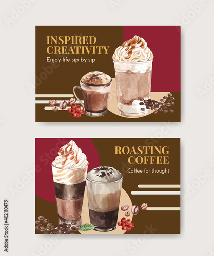 Facebook template with Korean coffee style  concept for social media and online marketing watercolor vector illustration