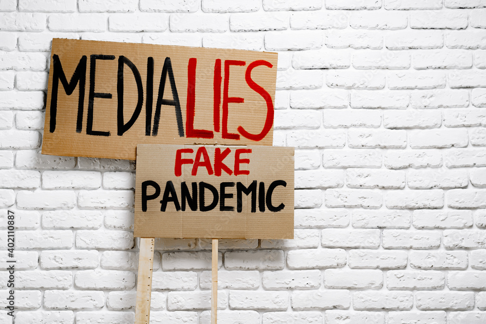 Protest placard against fake news about outbreak 2019-nCoV and treatment Protest placard against fake news about outbreak 2019-nCoV and treatment