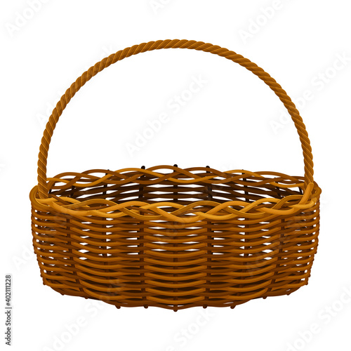 Woven Basket with Handle for Harvesting and Storage Vector Illustration