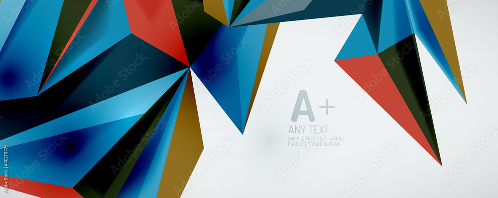 Vector triangle geometric backgrounds. Low poly 3d shape on light backdrop. Vector illustration for covers, banners, flyers and posters and other designs Vector triangle geometric backgrounds. Low poly 3d shape on light backdrop. Vector illustration for covers, banners, flyers and posters and other designs