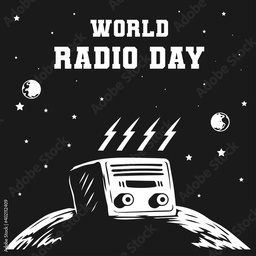 world radio day. radio on the universe. vector illustration