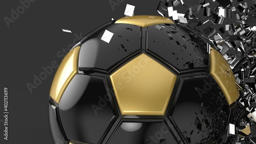 Quadro su tela Soccer ball with Particles under Black Background