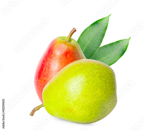 Isolated pears. Two pear fruits isolated on white background. clipping path