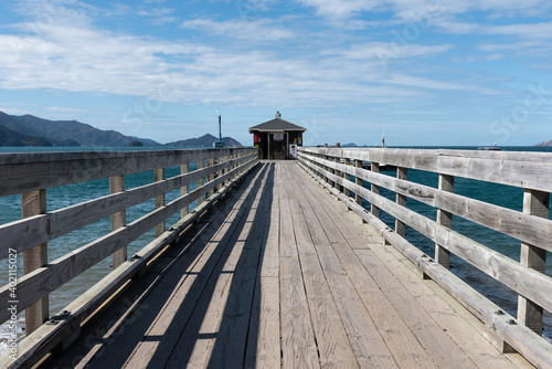 The old  wooden wharf at Elmslie Bay  French Pass  New Zealand.