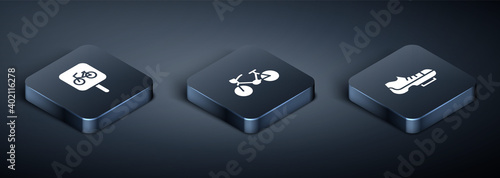 Set Isometric Bicycle parking, shoes and icon. Vector.