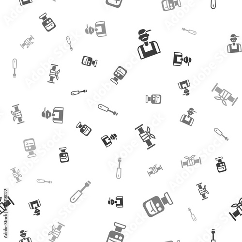 Set Plumber, Pressure water meter, Industry metallic pipe and Screwdriver on seamless pattern. Vector.