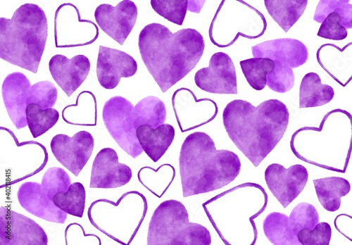 Wallpaper Mural 紫のハートの背景イラスト　水彩風イラスト Torontodigital.ca