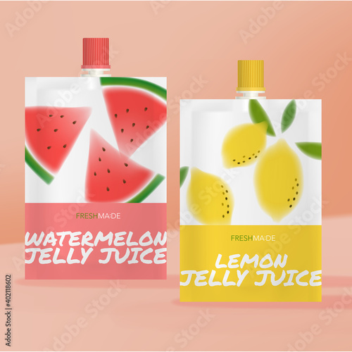 Vector Watermelon and Lemonade Juice Jelly Pouch or Sachet Pack Illustration