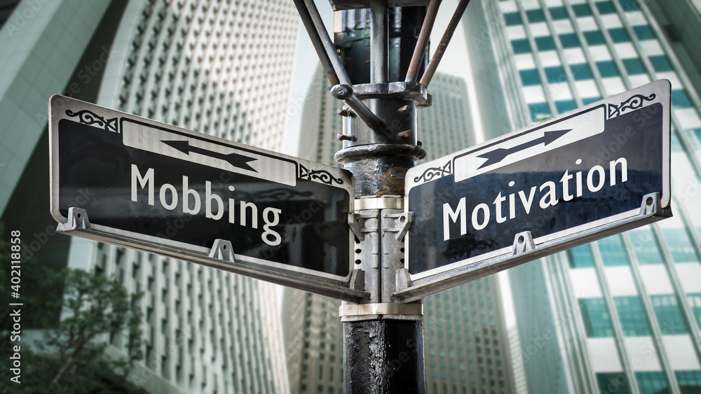 Fototapeta premium Street Sign to Motivation versus Mobbing