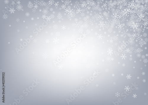 White Snowflake Vector Gray Background. Xmas Snow