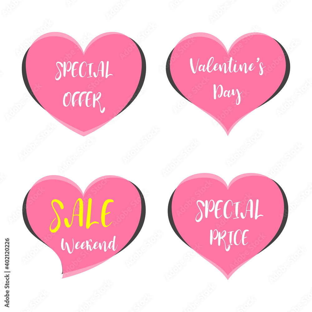 Cute Sticker Happy Valentine's Day , Banner Valentine Art , Heart and shape Badge , Label Festival Event Promotion , Love Collection set Vector illustration