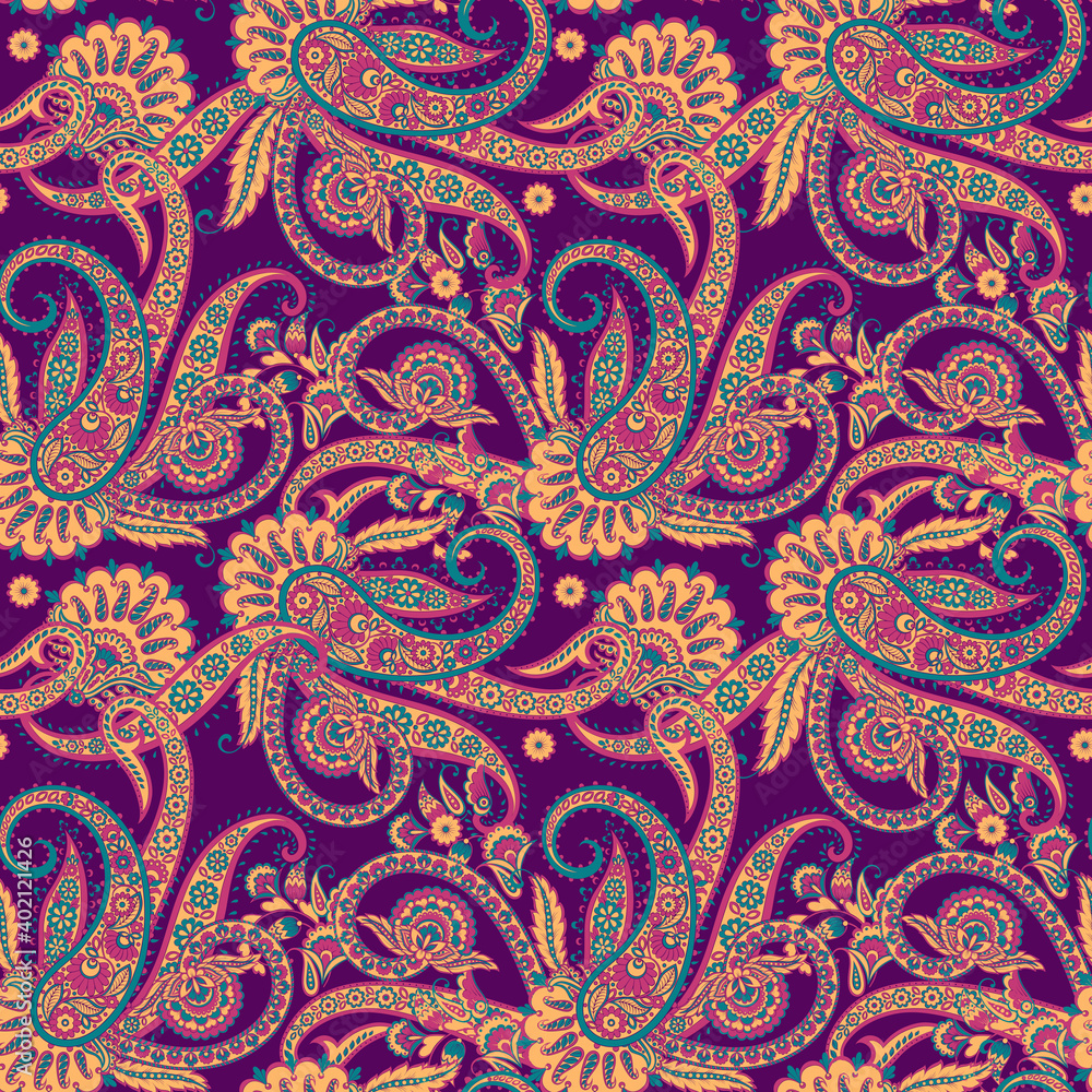 Paisley Vector Pattern. Seamless Floral Textile Background